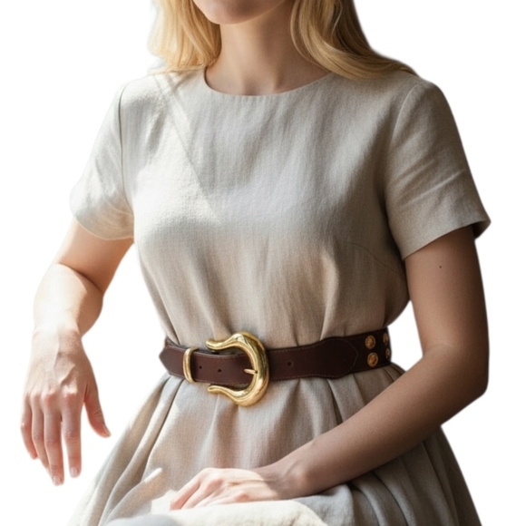 Streets Ahead Brown Leather Belt with Gold Buckle.